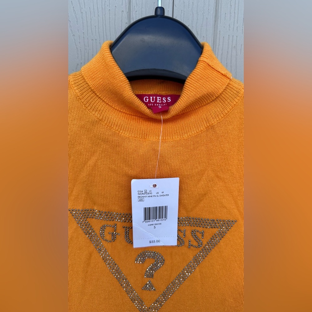 GUESS Rhinestone Logo Sleeveless Mock Neck Sweater – Size S – NWT - Picture 6 of 7